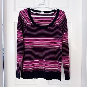 Roxy Pink Black Striped Fitted Sweater L Indie Sleaze Grunge Emo